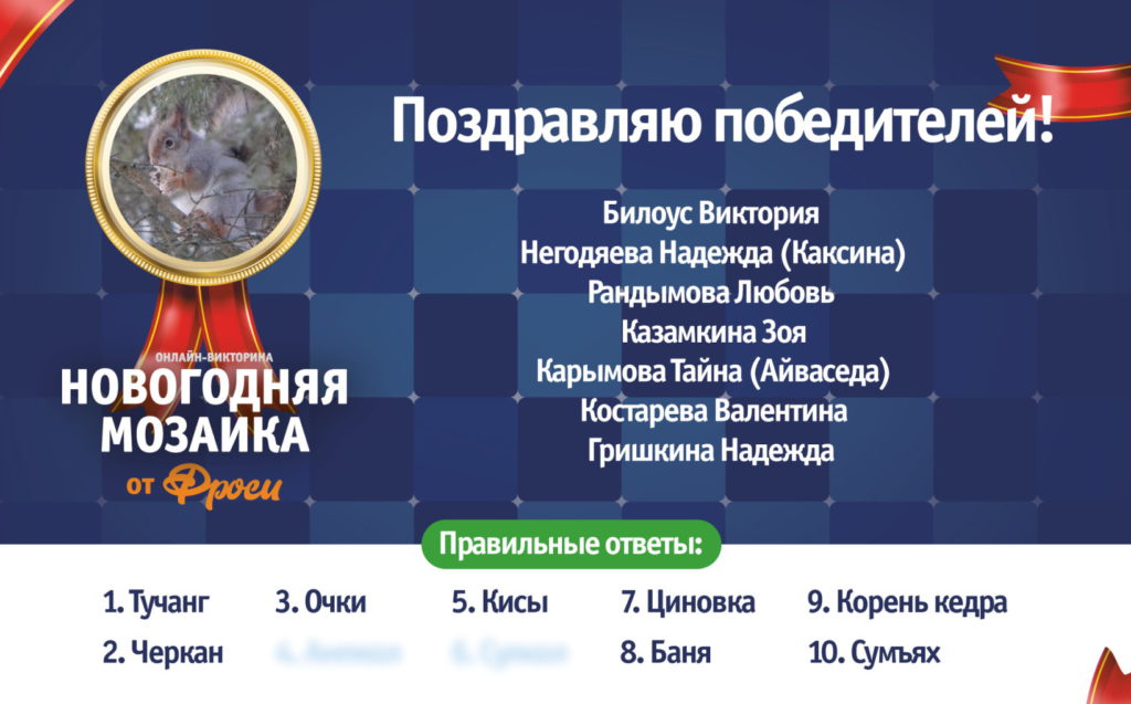 Определены победители онлайн-викторины "Новогодняя мозайка от Фроси" 