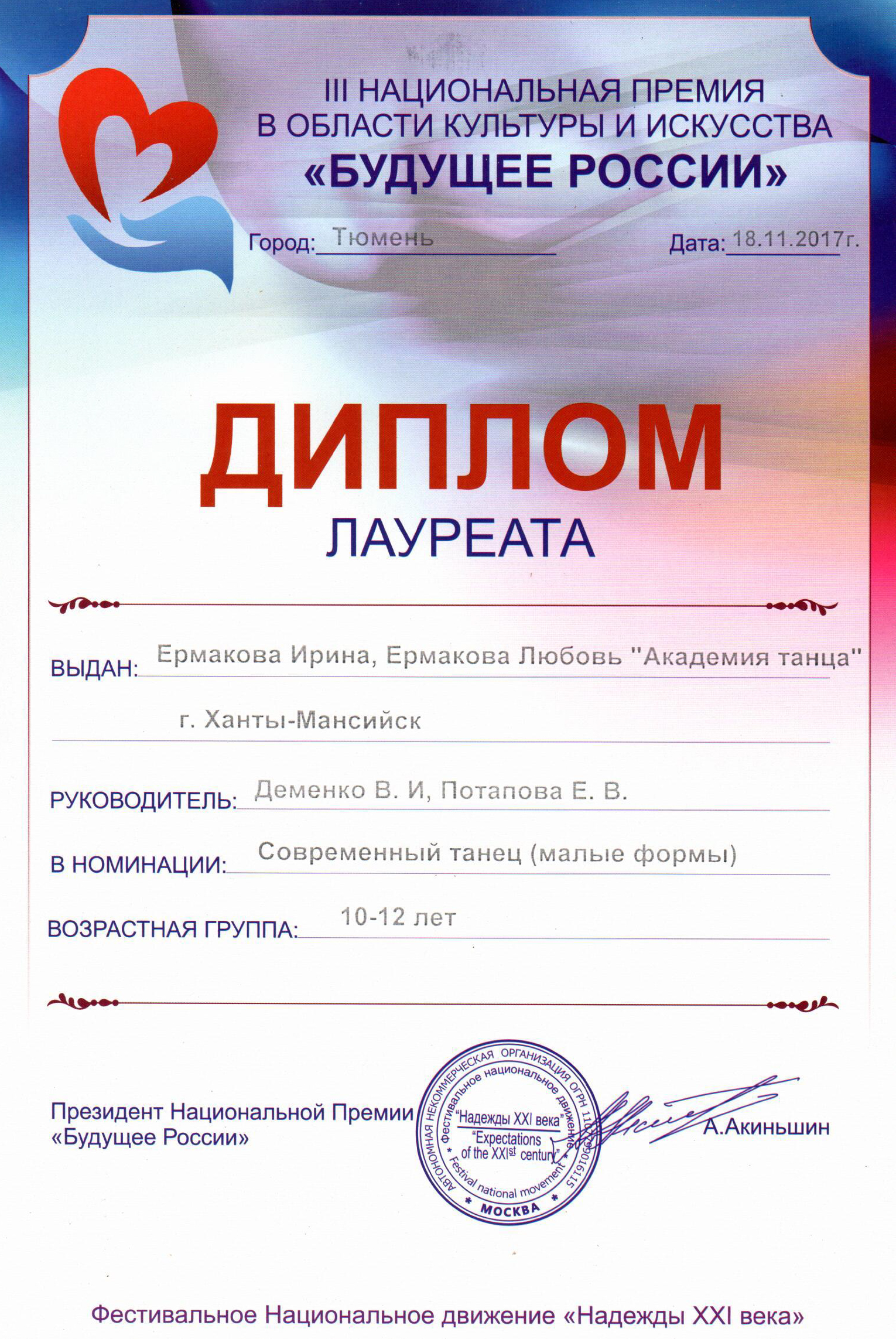 Артисты «Академии танца» стали лауреатами отборочного тура премии «Будущее России»